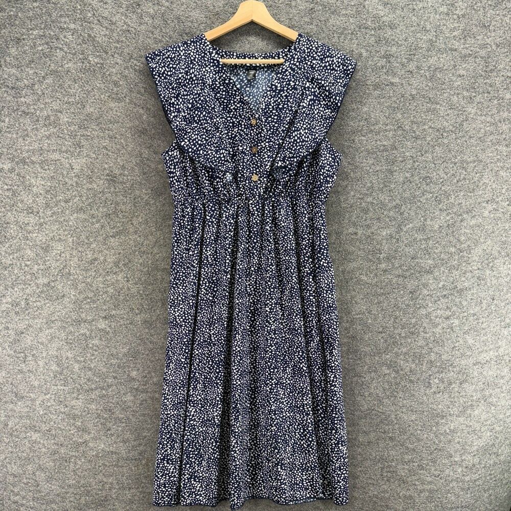 Unbranded Dress Women M Medium Blue Geometric Sheath Midi V-Neck Button Casual